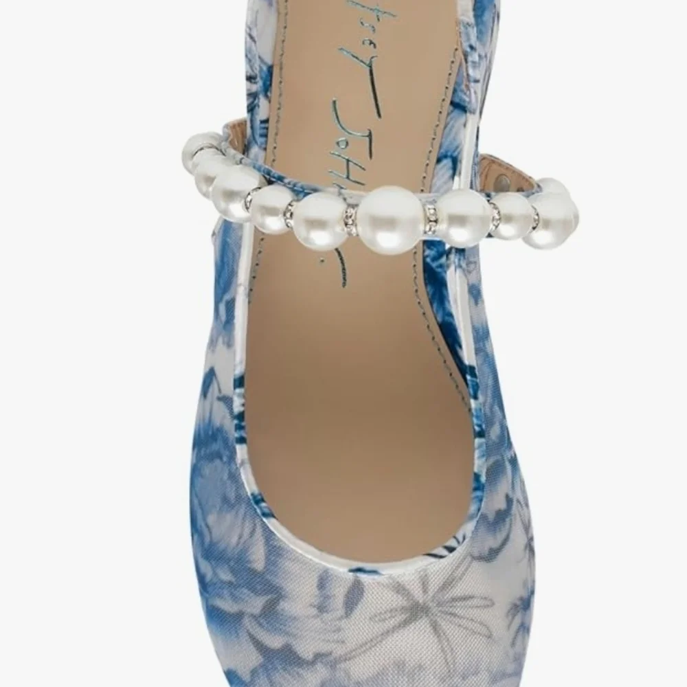 NWT Betsey Johnson Blue Marble Pearl-Strap Slingback Flats - Picture 2 of 8